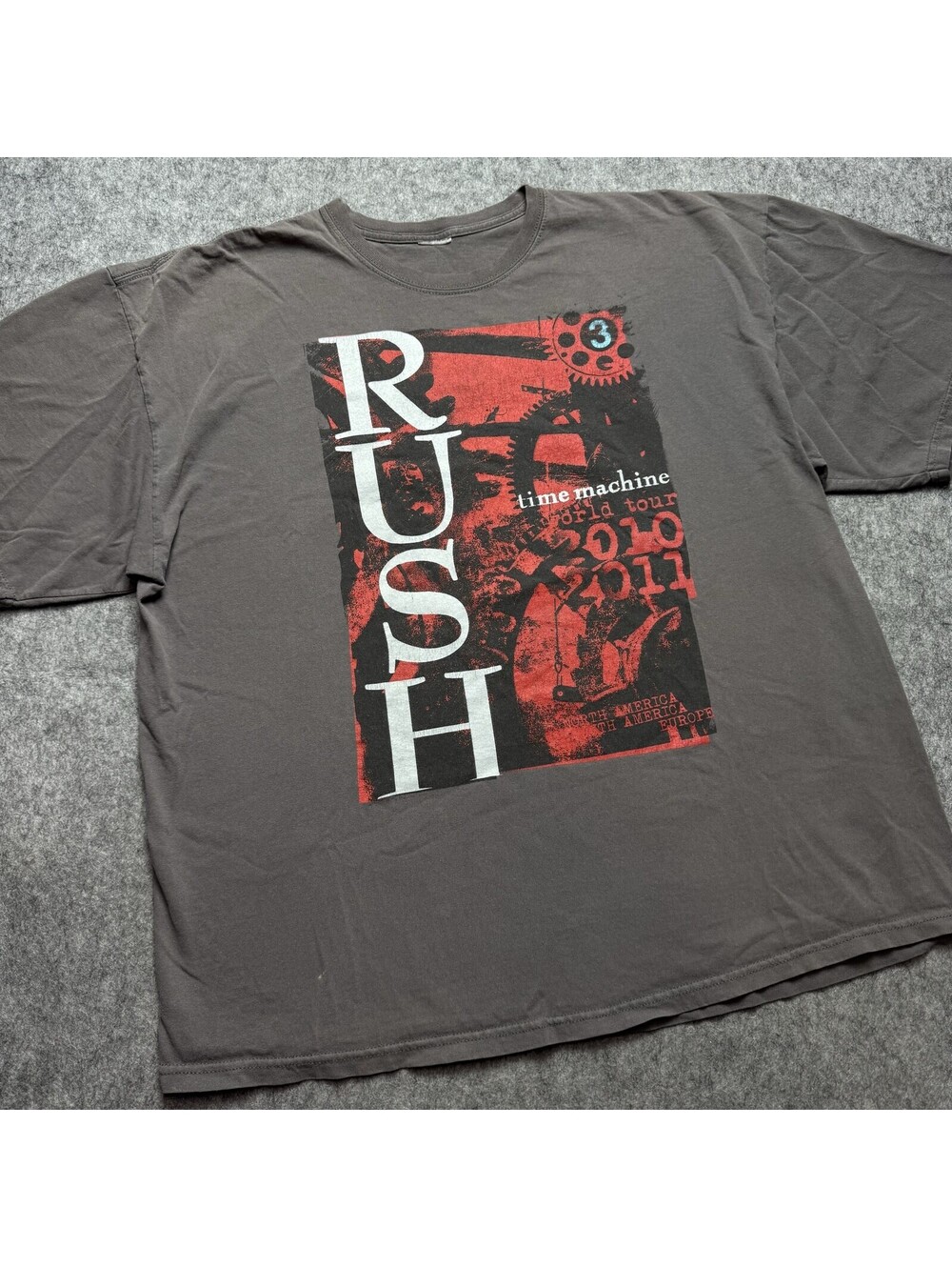 Vintage Rush Shirt Mens 3XL Gray Time Machine World Tour 2010 2011 Rock Tour Tee